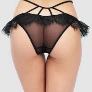 Frederick's of Hollywood black crotchless panty. Size small.